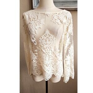 Karen Kane‎ Women's Embroidered Scallop Lace Sheer Top Size XS White Coquette